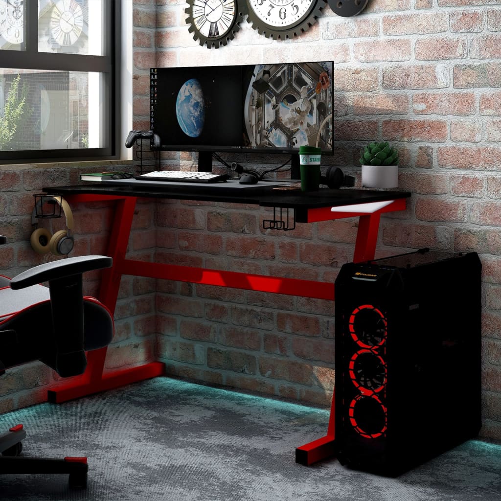 Bureau de jeu à LED en forme de Z noir 110x60x75 cm Bureaux vidaXL   