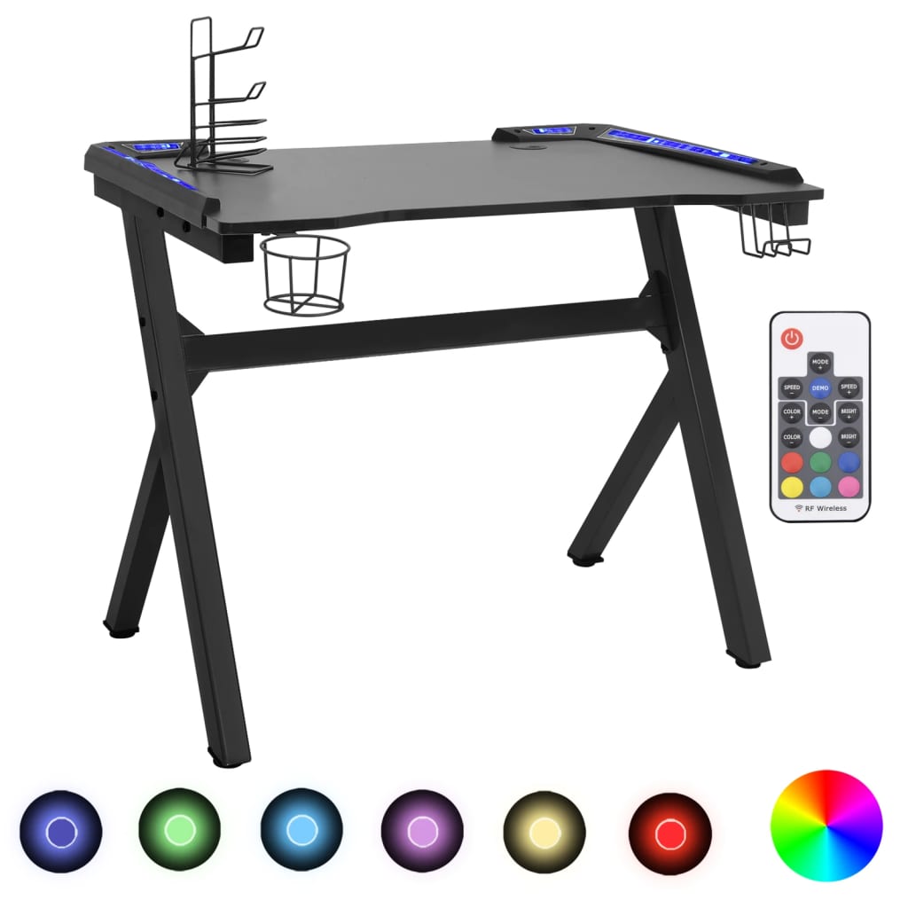 Bureau de jeu à LED en forme de Y noir 110x60x75 cm Bureaux vidaXL   