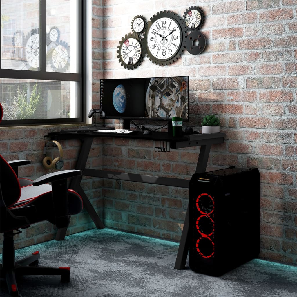 Bureau de jeu à LED en forme de Y noir 110x60x75 cm Bureaux vidaXL   