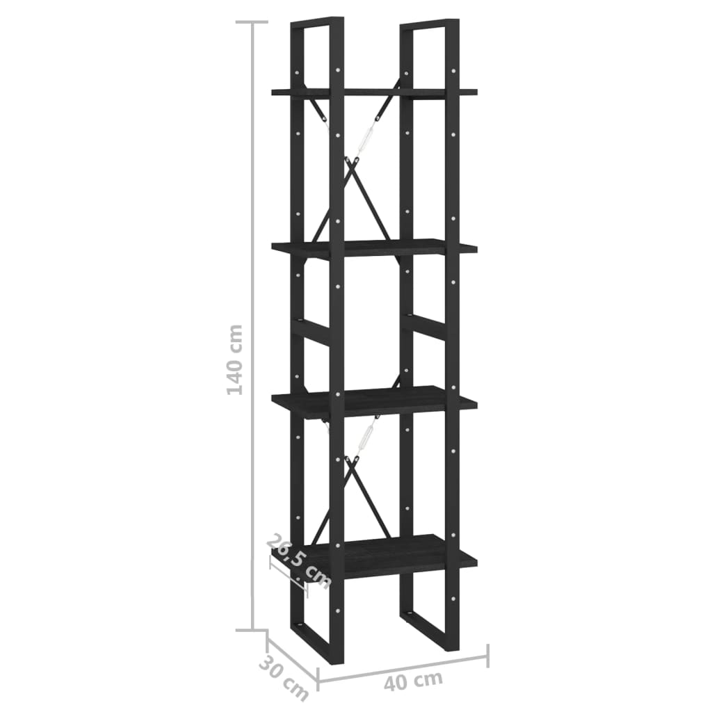 Bibliothèque à 4 niveaux Noir 40x30x140 cm Bois de pin massif Bibliothèques vidaXL   