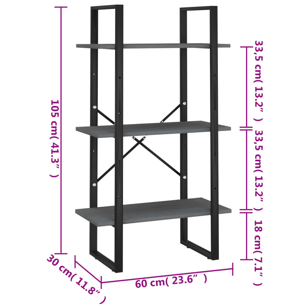 Étagère de rangement Gris 60x30x105 cm Bois de pin massif Bibliothèques vidaXL   