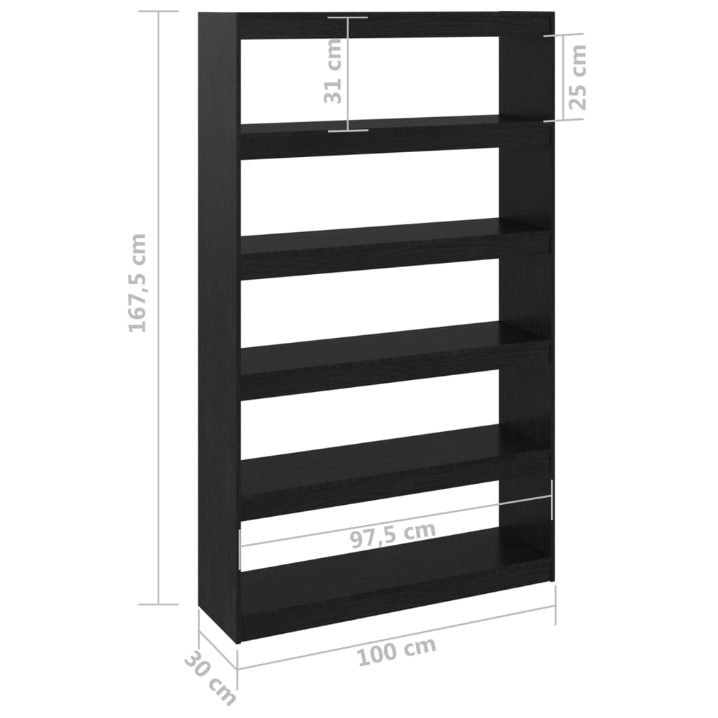 Bibliothèque/Séparateur de pièce Noir 100x30x167,5cm Pin massif Bibliothèques vidaXL   
