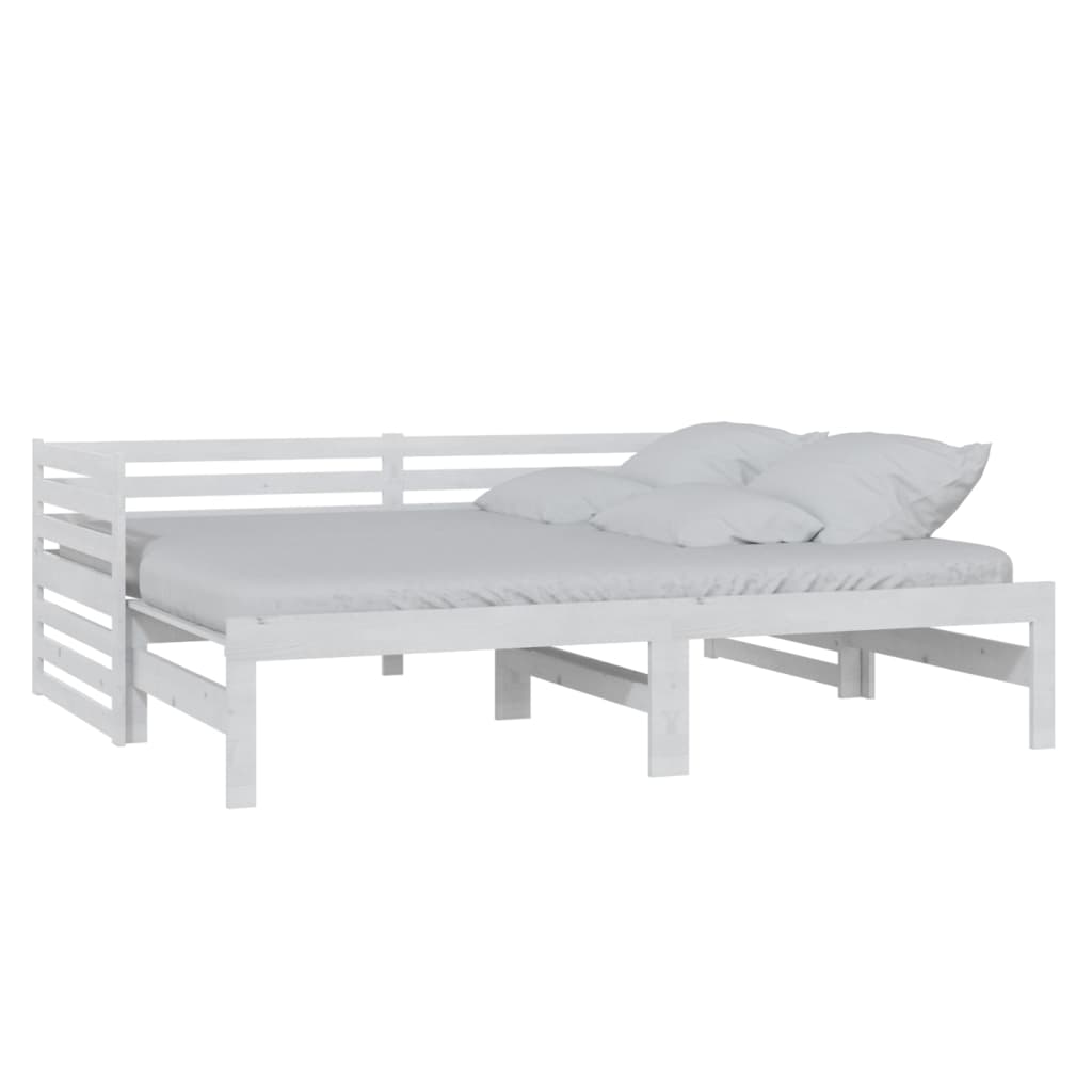 Lit coulissant Blanc Bois de pin massif 2x(90x200) cm Lits & cadres de lit vidaXL   
