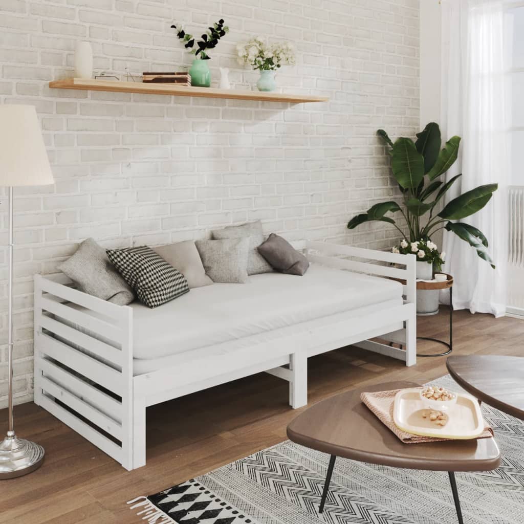 Lit coulissant Blanc Bois de pin massif 2x(90x200) cm Lits & cadres de lit vidaXL   