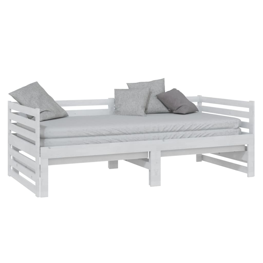 Lit coulissant Blanc Bois de pin massif 2x(90x200) cm Lits & cadres de lit vidaXL   