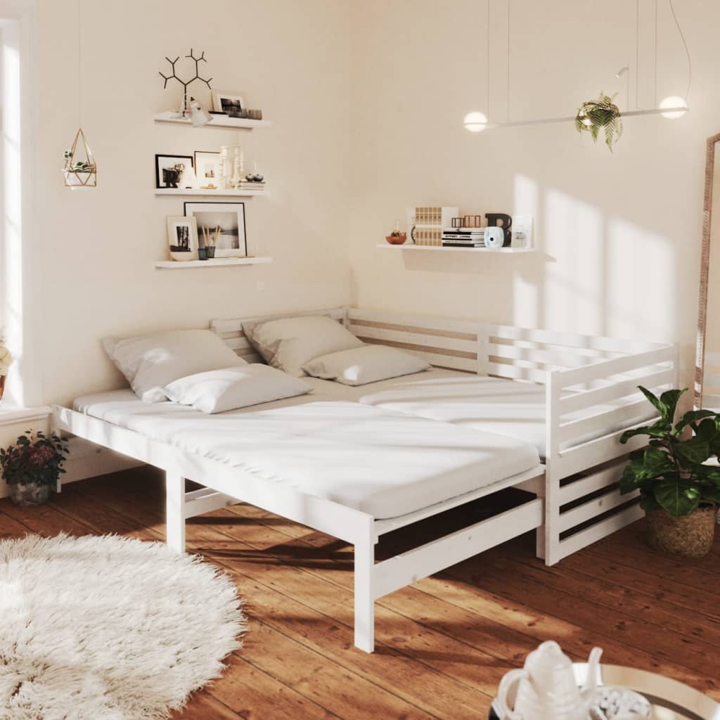 Lit coulissant Blanc Bois de pin massif 2x(90x200) cm Lits & cadres de lit vidaXL   