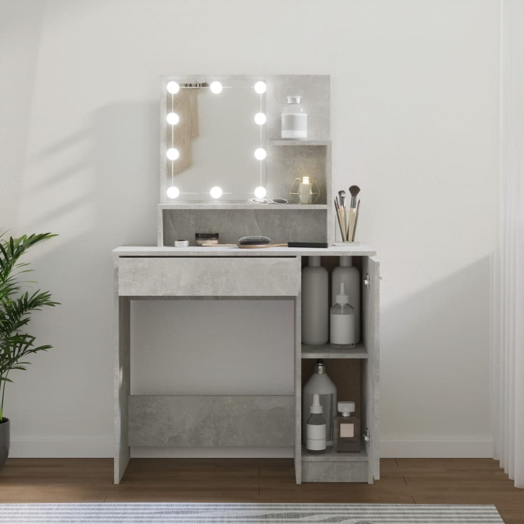 Coiffeuse avec LED Gris béton 86,5x35x136 cm Tables vidaXL