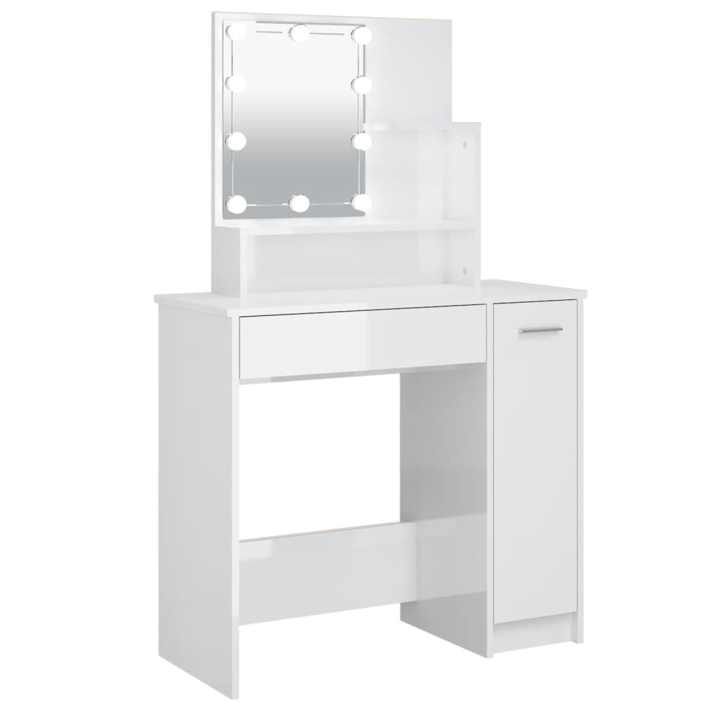 Coiffeuse avec LED Blanc brillant 86,5x35x136 cm Tables vidaXL