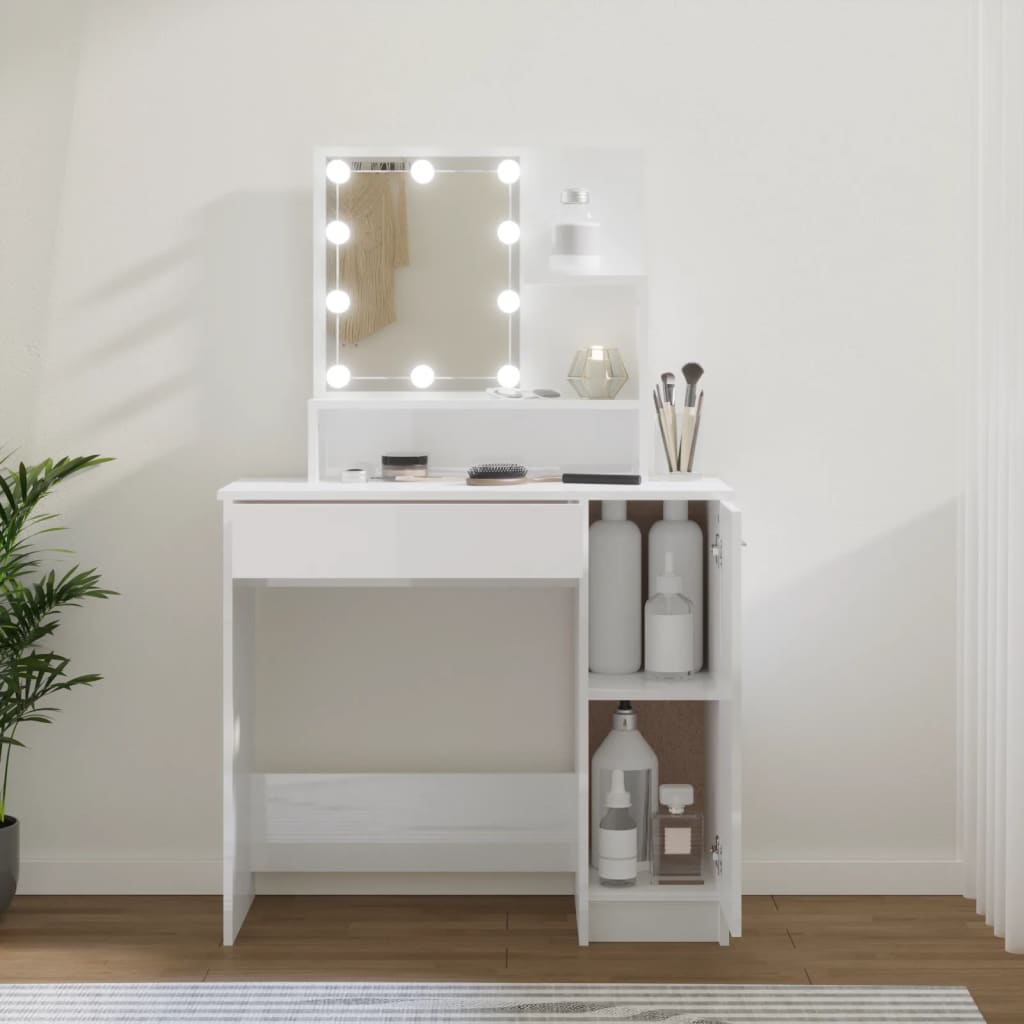 Coiffeuse avec LED Blanc brillant 86,5x35x136 cm Tables vidaXL