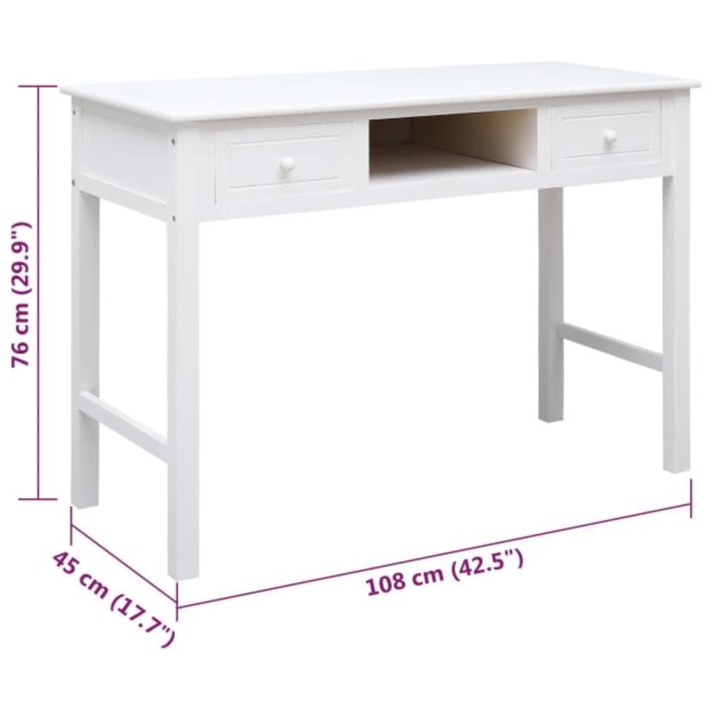 Buffet Blanc 108x45x76 cm Bois de Paulownia massif Bureaux vidaXL   