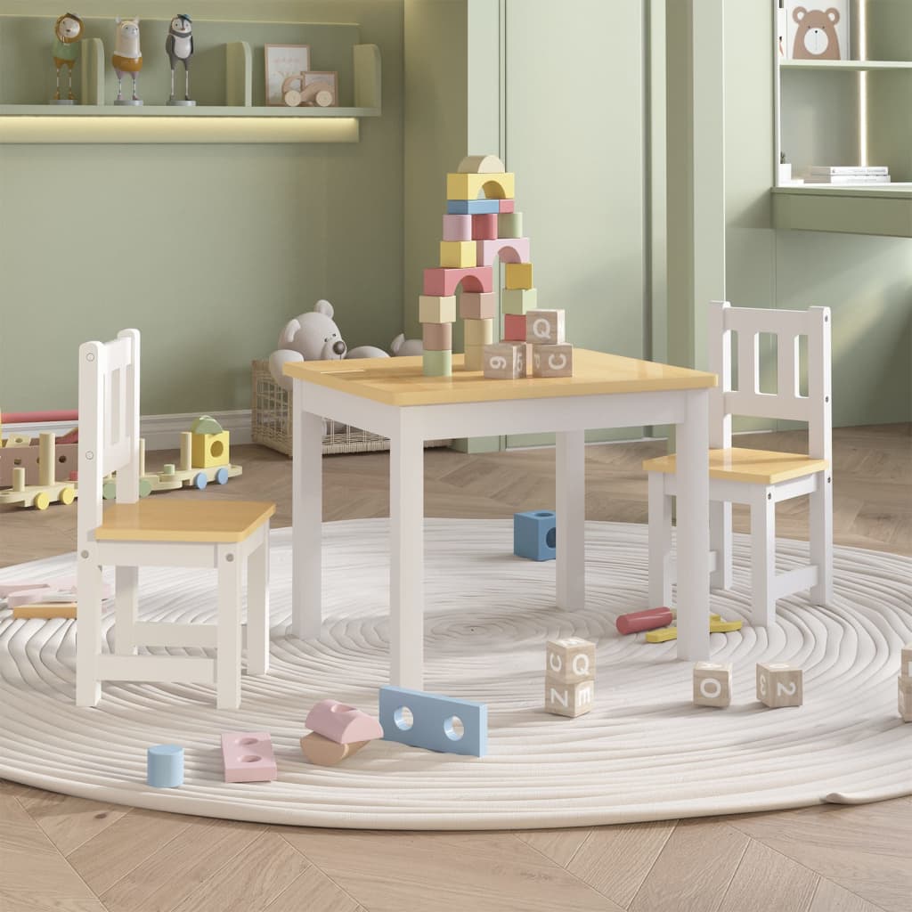 Ensemble de table et chaises pour enfants 3 pcs Blanc et beige Meubles pour bébés & tout-petits vidaXL   