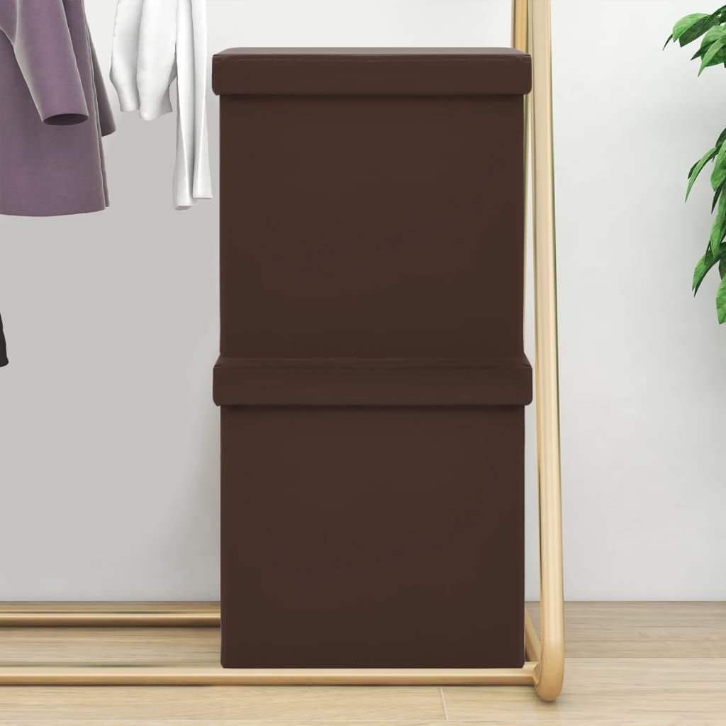 Tabourets de rangement pliables lot de 2 marron PVC Chaises pliantes & tabourets vidaXL   