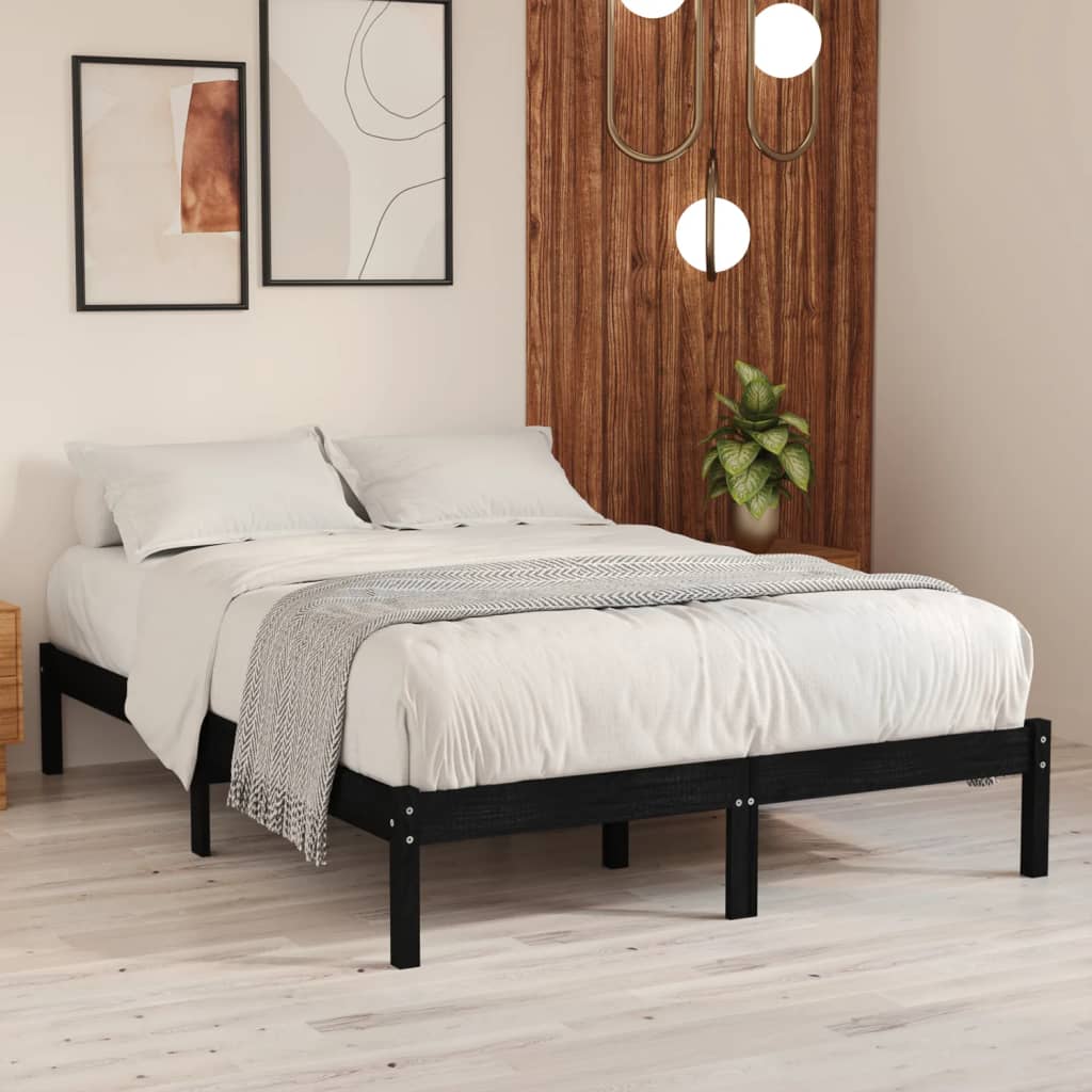 Cadre de lit Noir Bois de pin massif 200x200 cm Lits & cadres de lit vidaXL   