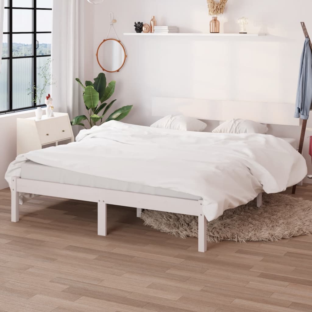 Cadre de lit Blanc Bois de pin massif 135x190 cm UK double Lits & cadres de lit vidaXL   