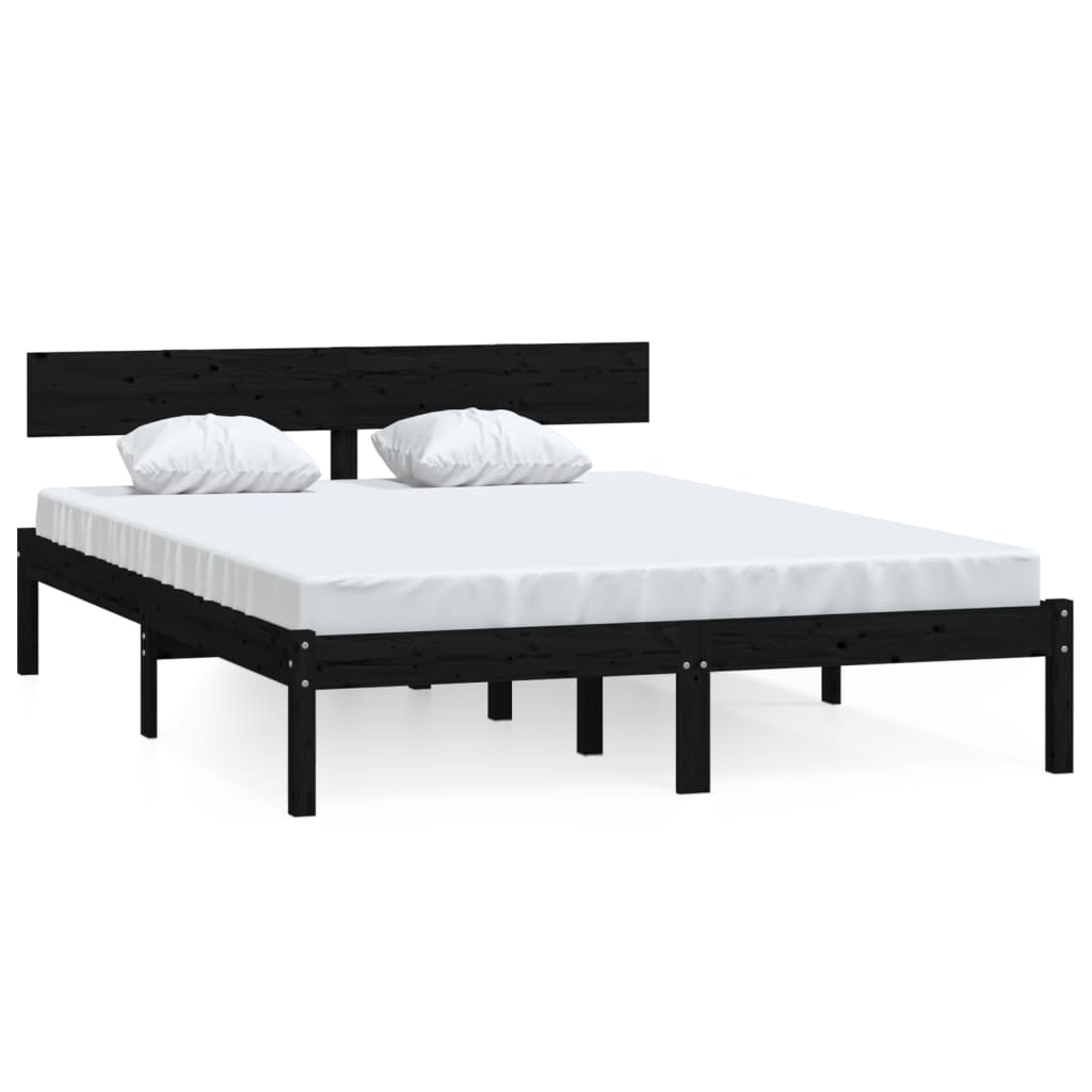 Cadre de lit Noir Bois de pin massif 135x190 cm UK double Lits & cadres de lit vidaXL   