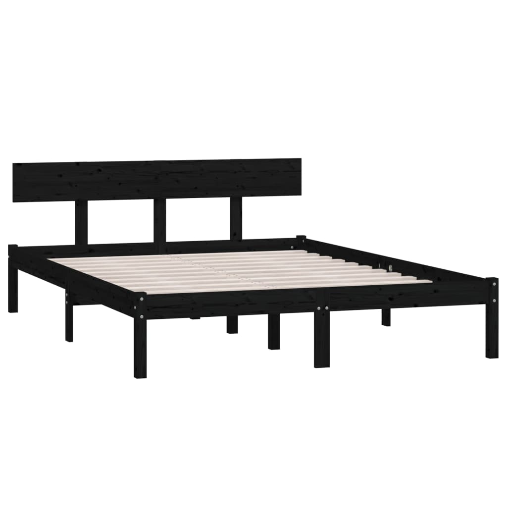 Cadre de lit Noir Bois de pin massif 135x190 cm UK double Lits & cadres de lit vidaXL   
