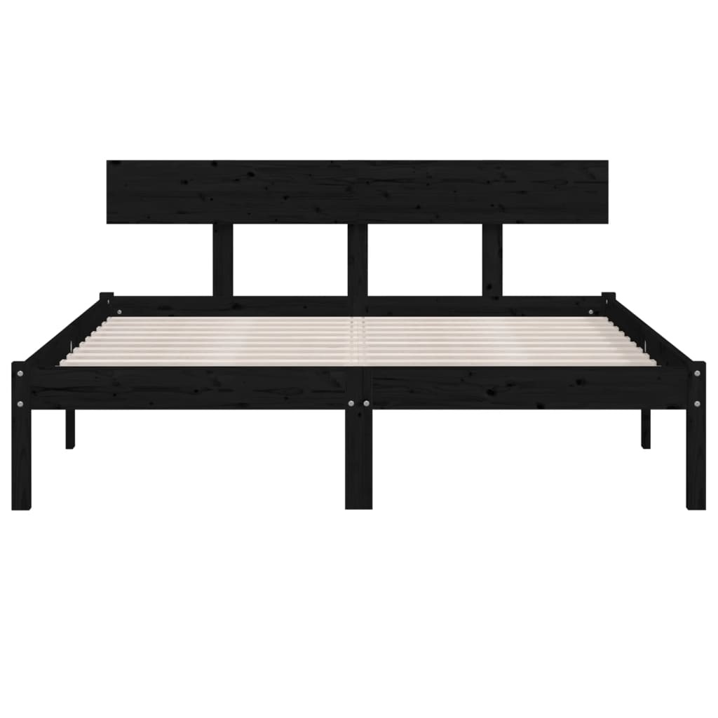 Cadre de lit Noir Bois de pin massif 135x190 cm UK double Lits & cadres de lit vidaXL   