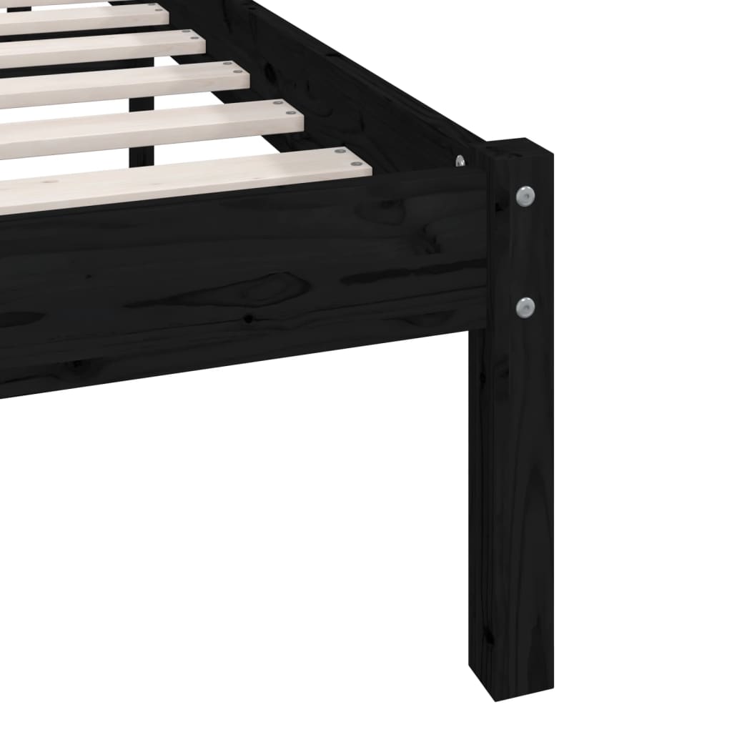 Cadre de lit Noir Bois de pin massif 135x190 cm UK double Lits & cadres de lit vidaXL   