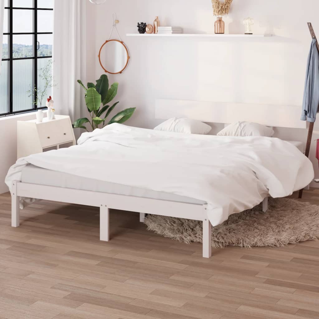 Cadre de lit Blanc Bois de pin massif 160x200 cm Lits & cadres de lit vidaXL   