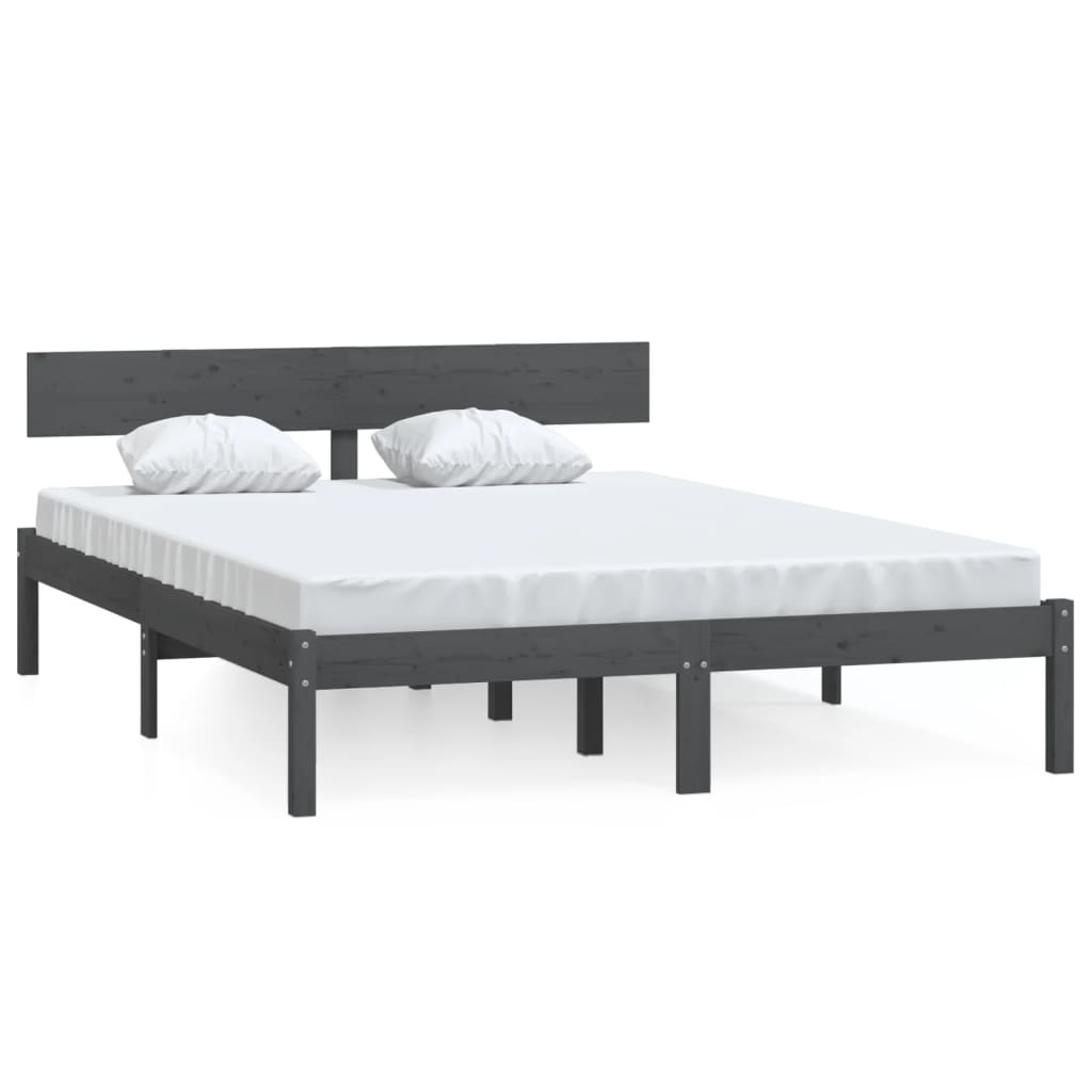 Cadre de lit Gris Bois de pin massif 160x200 cm Lits & cadres de lit vidaXL   