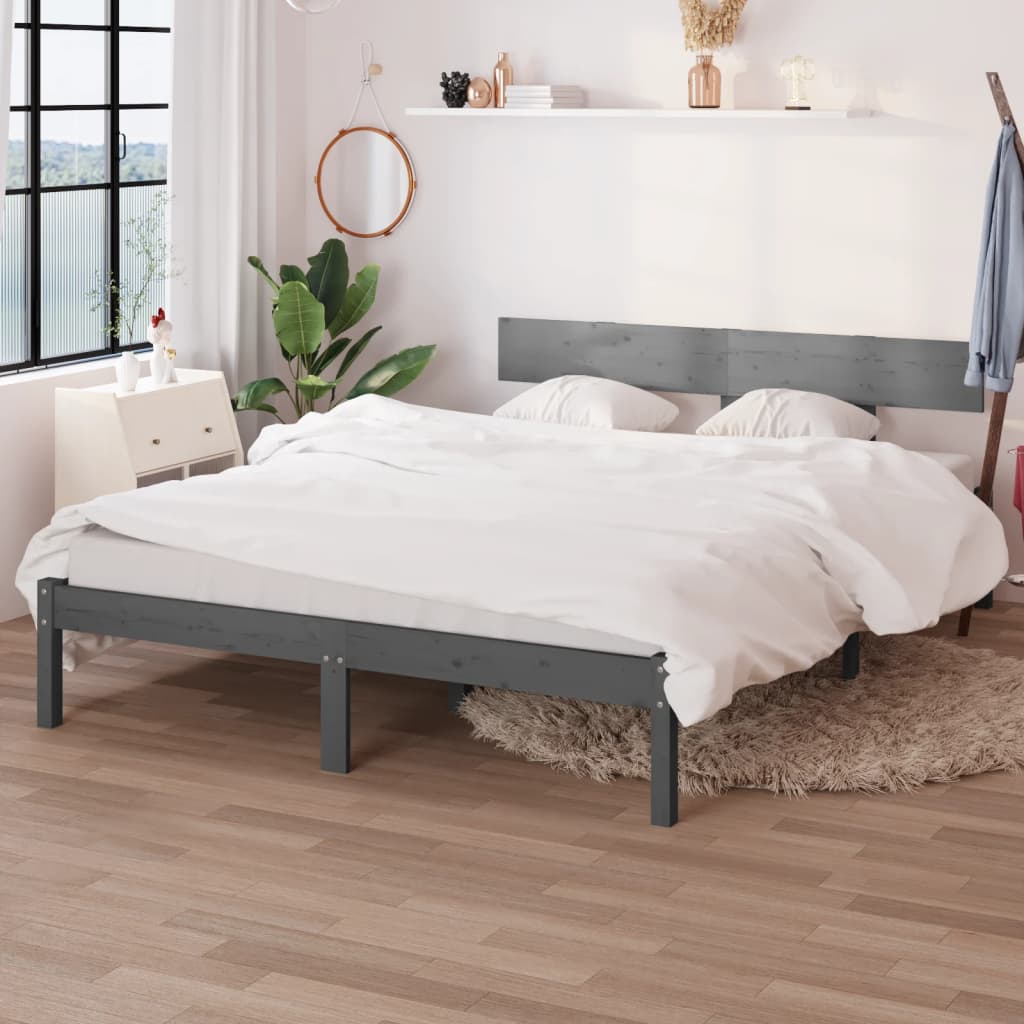 Cadre de lit Gris Bois de pin massif 160x200 cm Lits & cadres de lit vidaXL   
