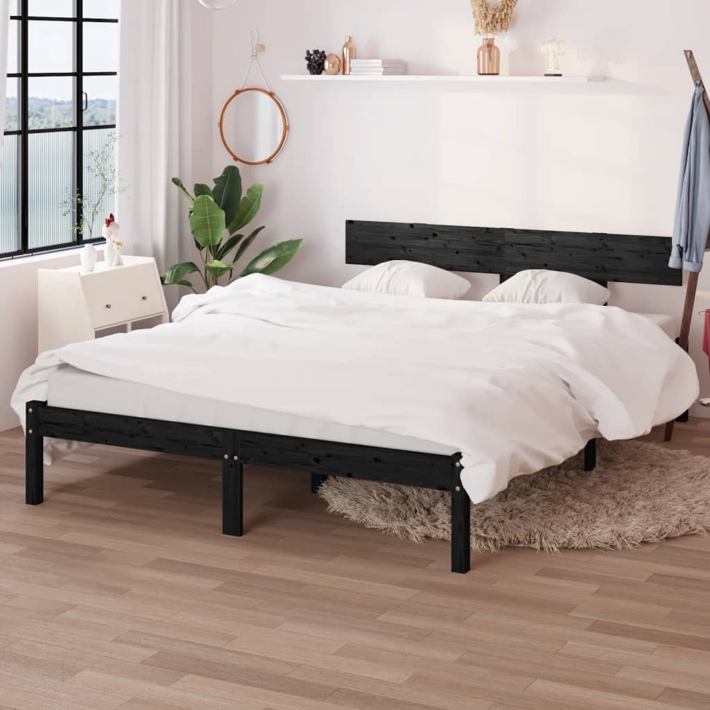 Cadre de lit Noir Bois de pin massif 160x200 cm Lits & cadres de lit vidaXL   