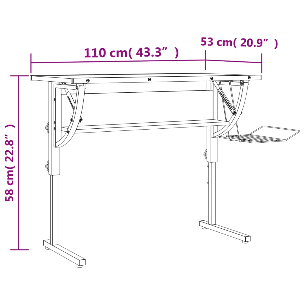 Bureau d'artisanat blanc et gris 110x53x(58-87) cm Bureaux vidaXL   