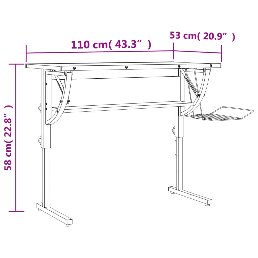 Bureau d'artisanat noir et gris 110x53x(58-87) cm Bureaux vidaXL   