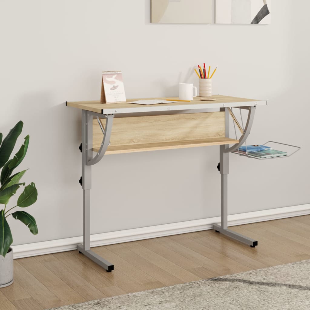 Bureau d'artisanat chêne sonoma et gris 110x53x(58-87) cm Bureaux vidaXL   