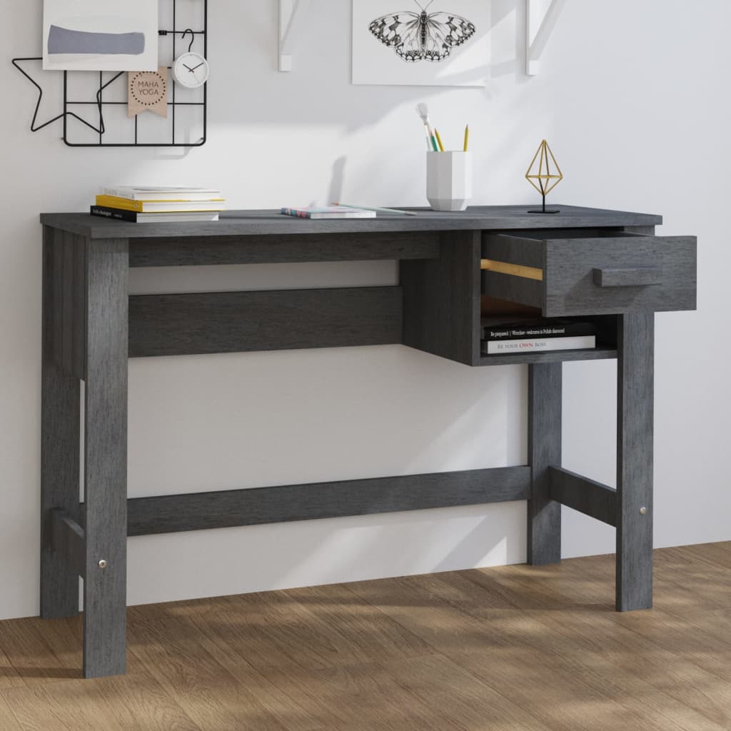 Bureau HAMAR Gris foncé 110x40x75 cm Bois massif de pin Bureaux vidaXL   