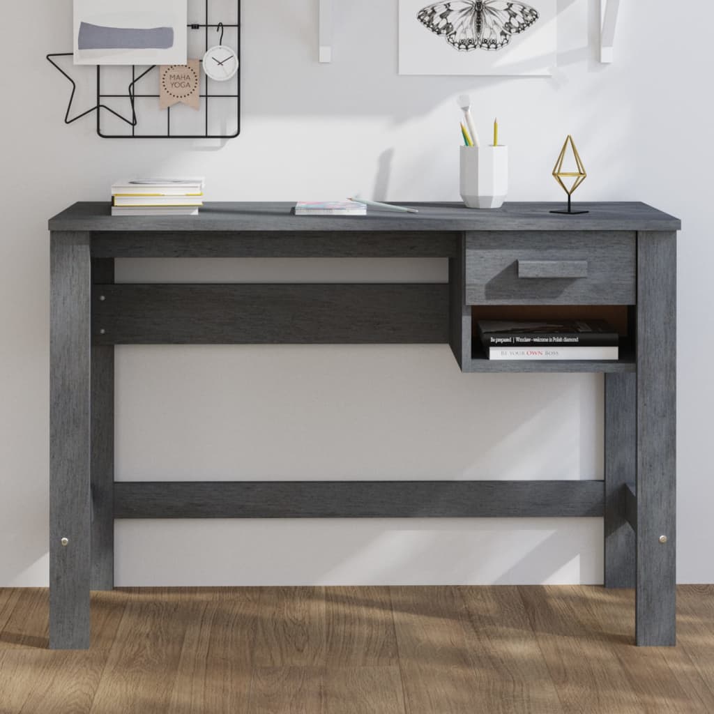Bureau HAMAR Gris foncé 110x40x75 cm Bois massif de pin Bureaux vidaXL   