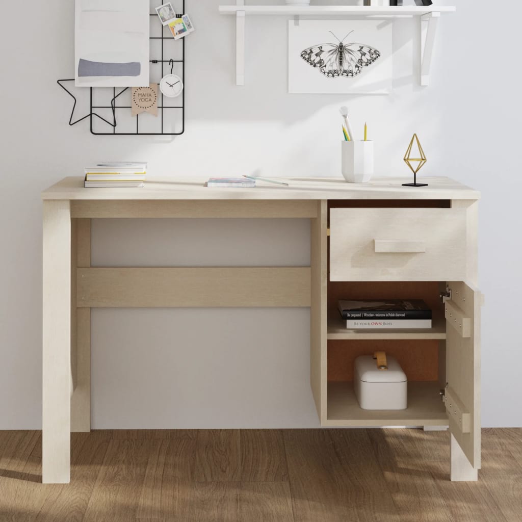 Bureau HAMAR Marron miel 113x50x75 cm Bois massif de pin Bureaux vidaXL   