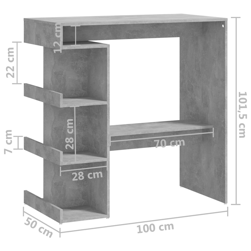 Table de bar étagère de rangement Gris béton 100x50x101,5 cm Tables à manger vidaXL   