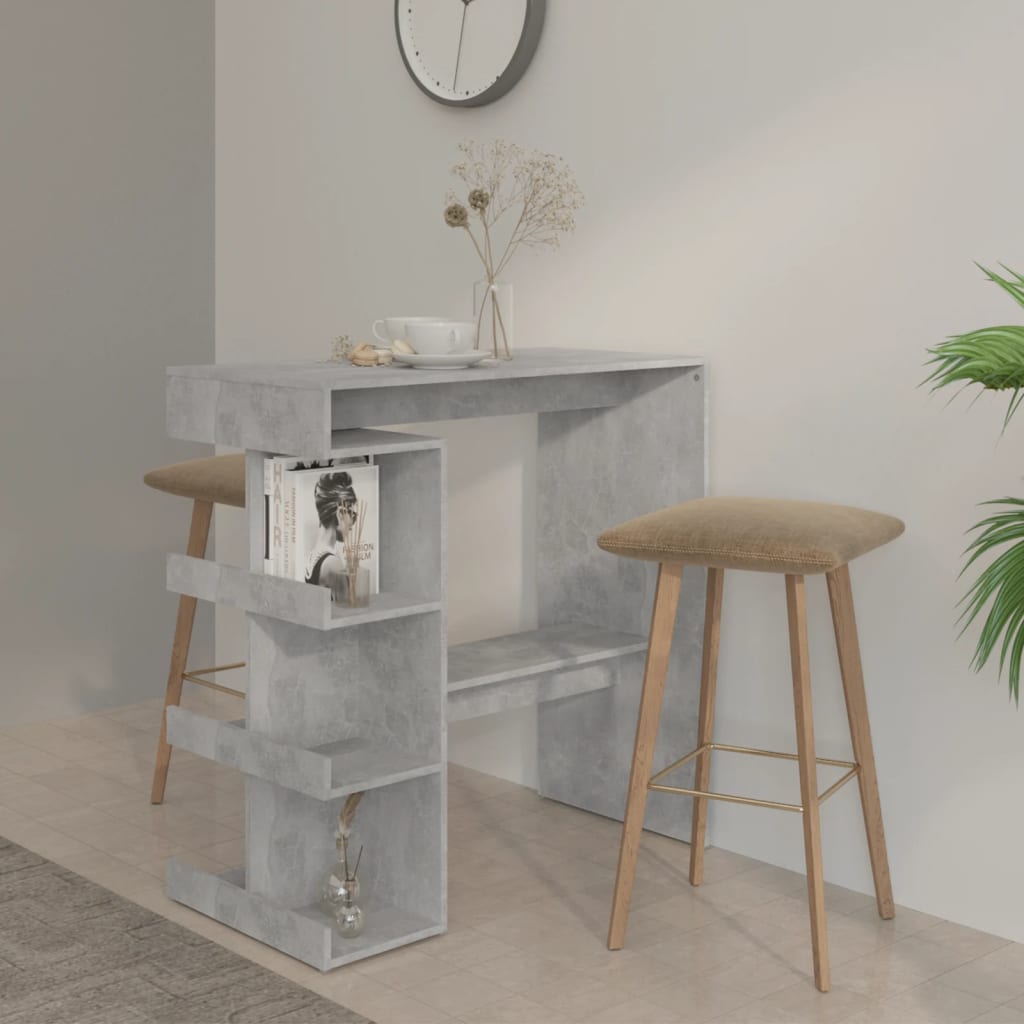 Table de bar étagère de rangement Gris béton 100x50x101,5 cm Tables à manger vidaXL   