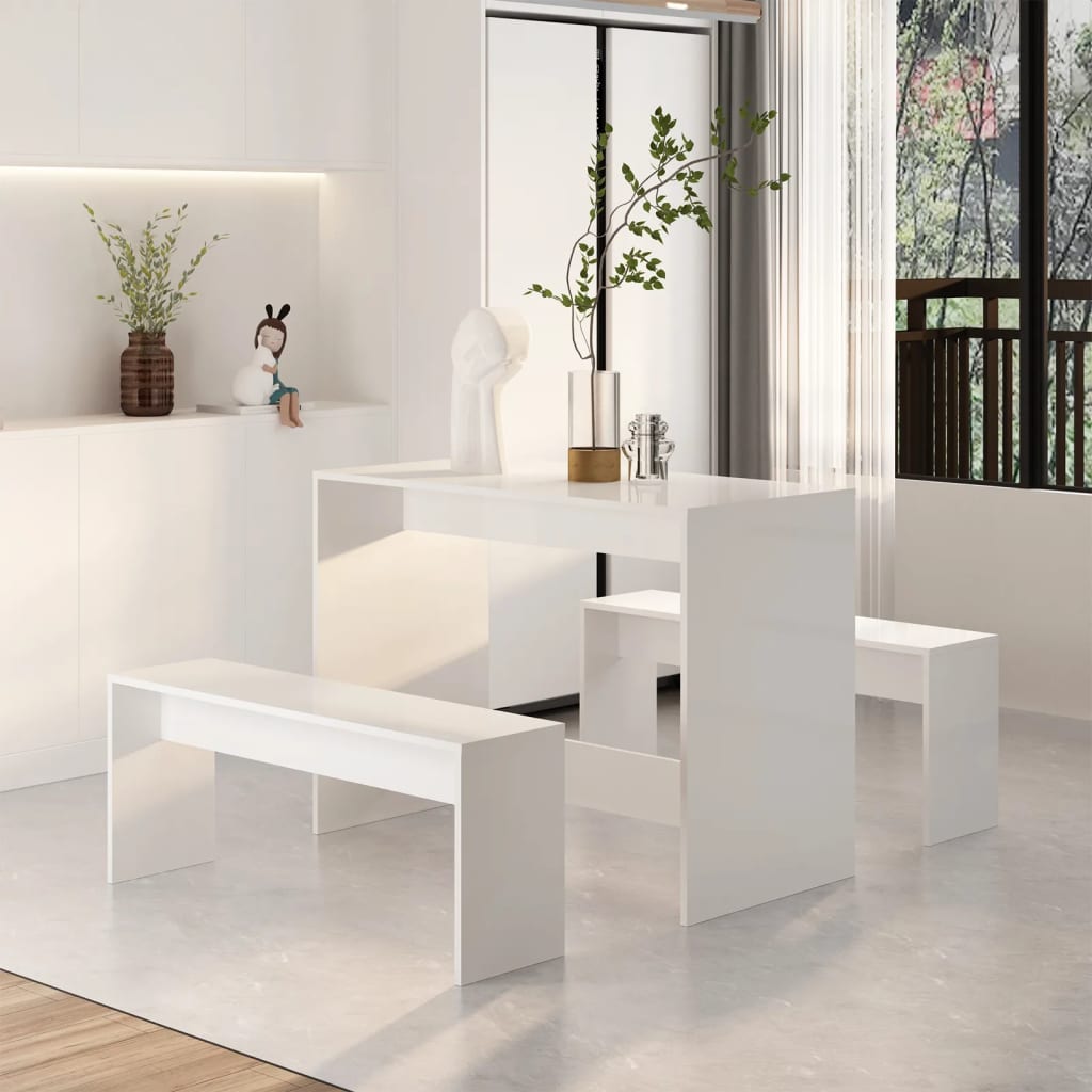 Ensembles de salle à manger 3 pcs Blanc brillant Aggloméré Meubles de salle à manger vidaXL   