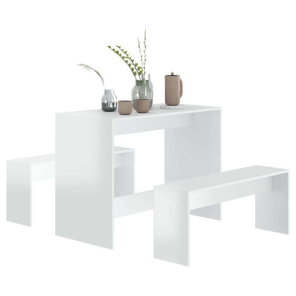 Ensembles de salle à manger 3 pcs Blanc brillant Aggloméré Meubles de salle à manger vidaXL   