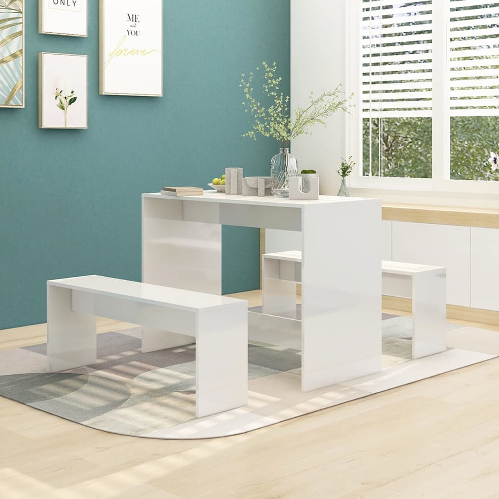 Ensembles de salle à manger 3 pcs Blanc brillant Aggloméré Meubles de salle à manger vidaXL   