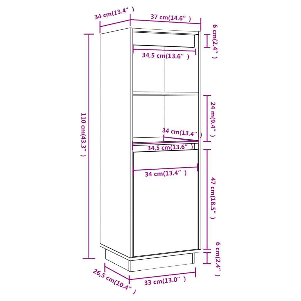 Buffet Blanc 37x34x110 cm Bois massif de pin Buffets & bahuts vidaXL   