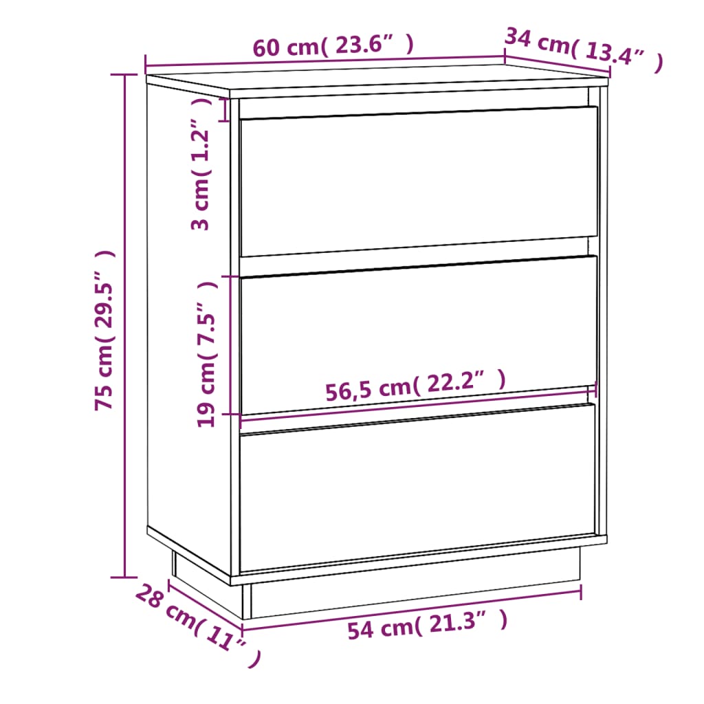 Buffet Blanc 60x34x75 cm Bois massif de pin Buffets & bahuts vidaXL   