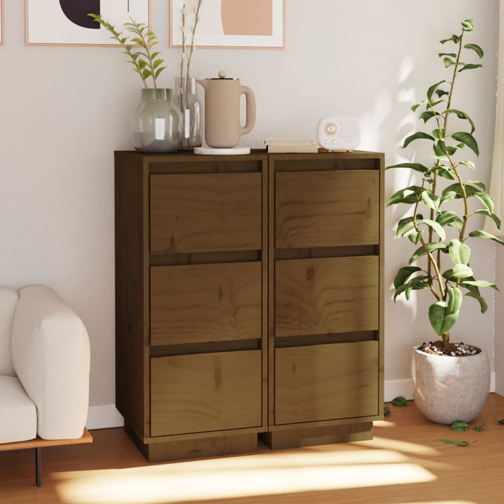 Buffets 2 pcs Marron miel 32x34x75 cm Bois massif de pin Buffets & bahuts vidaXL   