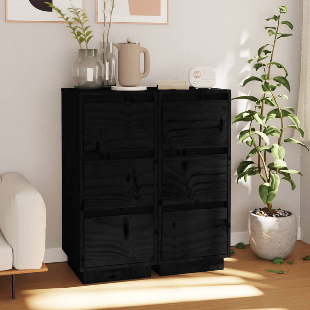 Buffets 2 pcs Noir 32x34x75 cm Bois massif de pin Buffets & bahuts vidaXL   