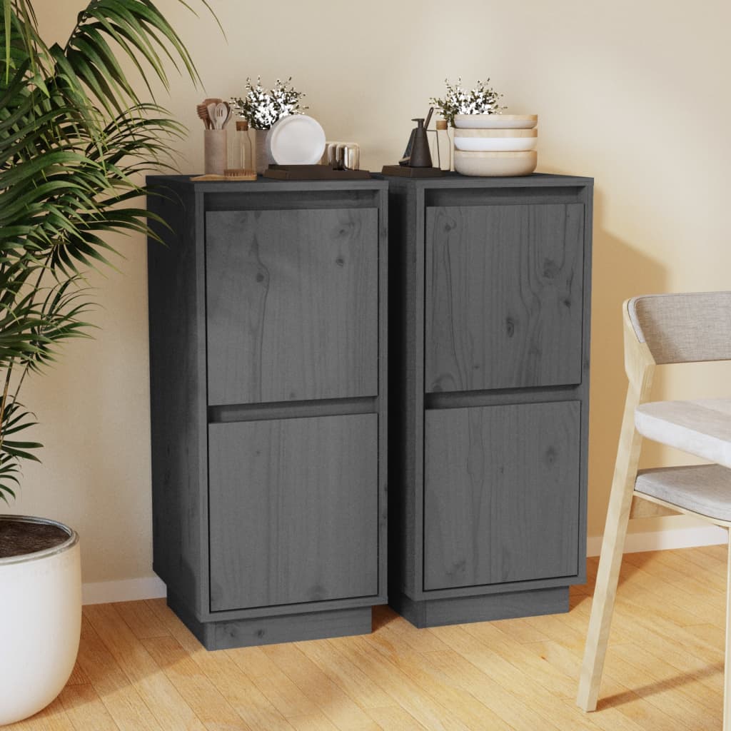 Buffets 2 pcs Gris 31,5x34x75 cm Bois massif de pin Buffets & bahuts vidaXL   