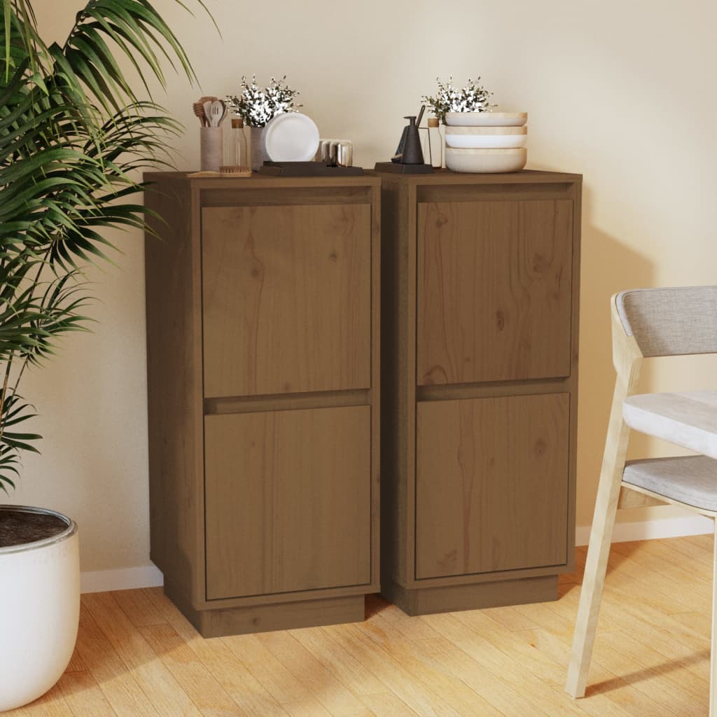 Buffets 2 pcs Marron miel 31,5x34x75 cm Bois massif de pin Buffets & bahuts vidaXL   