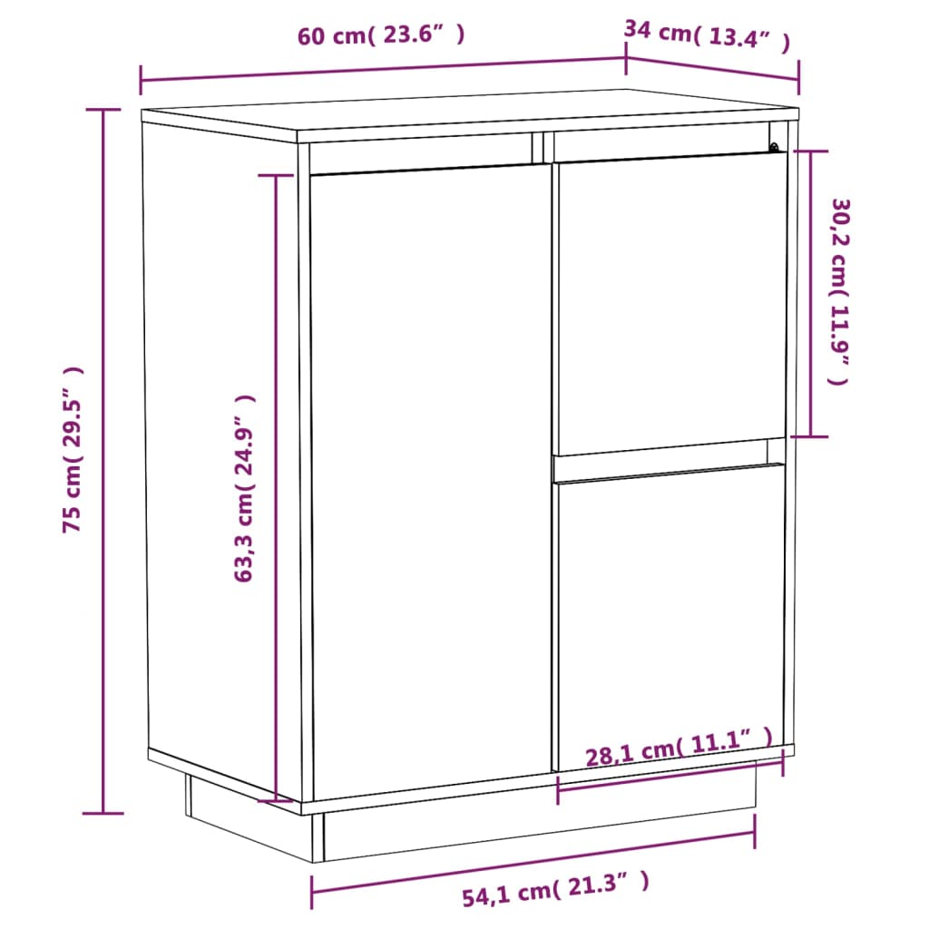 Buffet Marron miel 60x34x75 cm Bois massif de pin Buffets & bahuts vidaXL   