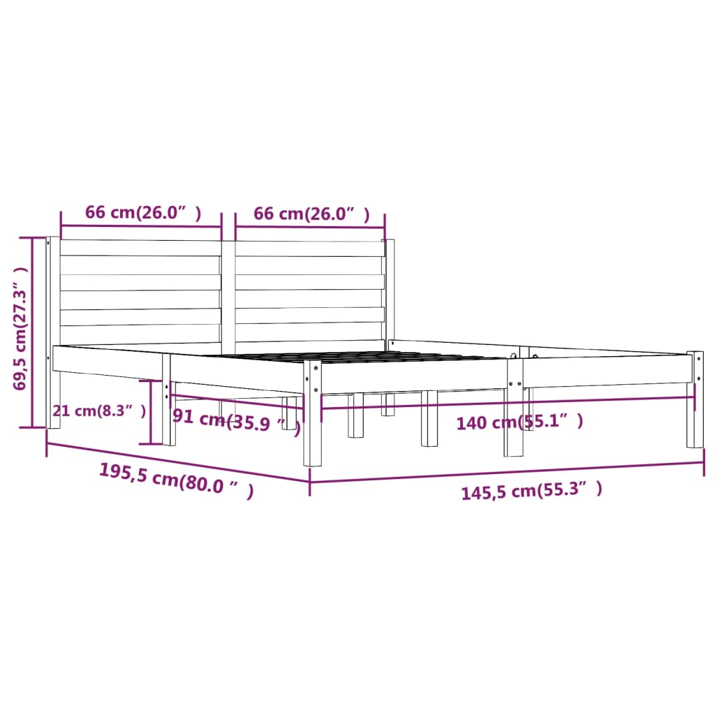 Cadre de lit Bois de pin massif 140x190 cm Lits & cadres de lit vidaXL   