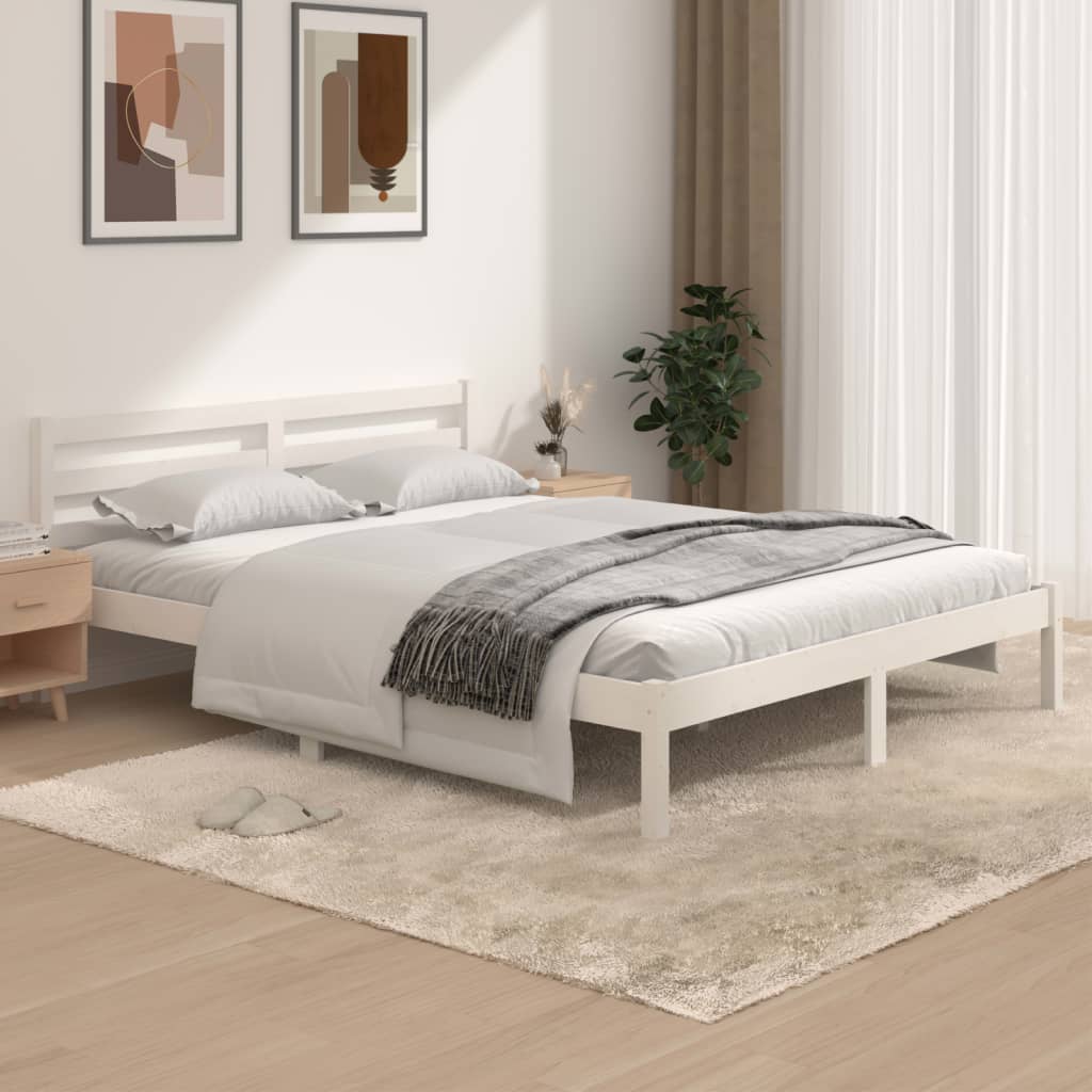Cadre de lit Bois de pin massif 150x200 cm Blanc très grand Lits & cadres de lit vidaXL   