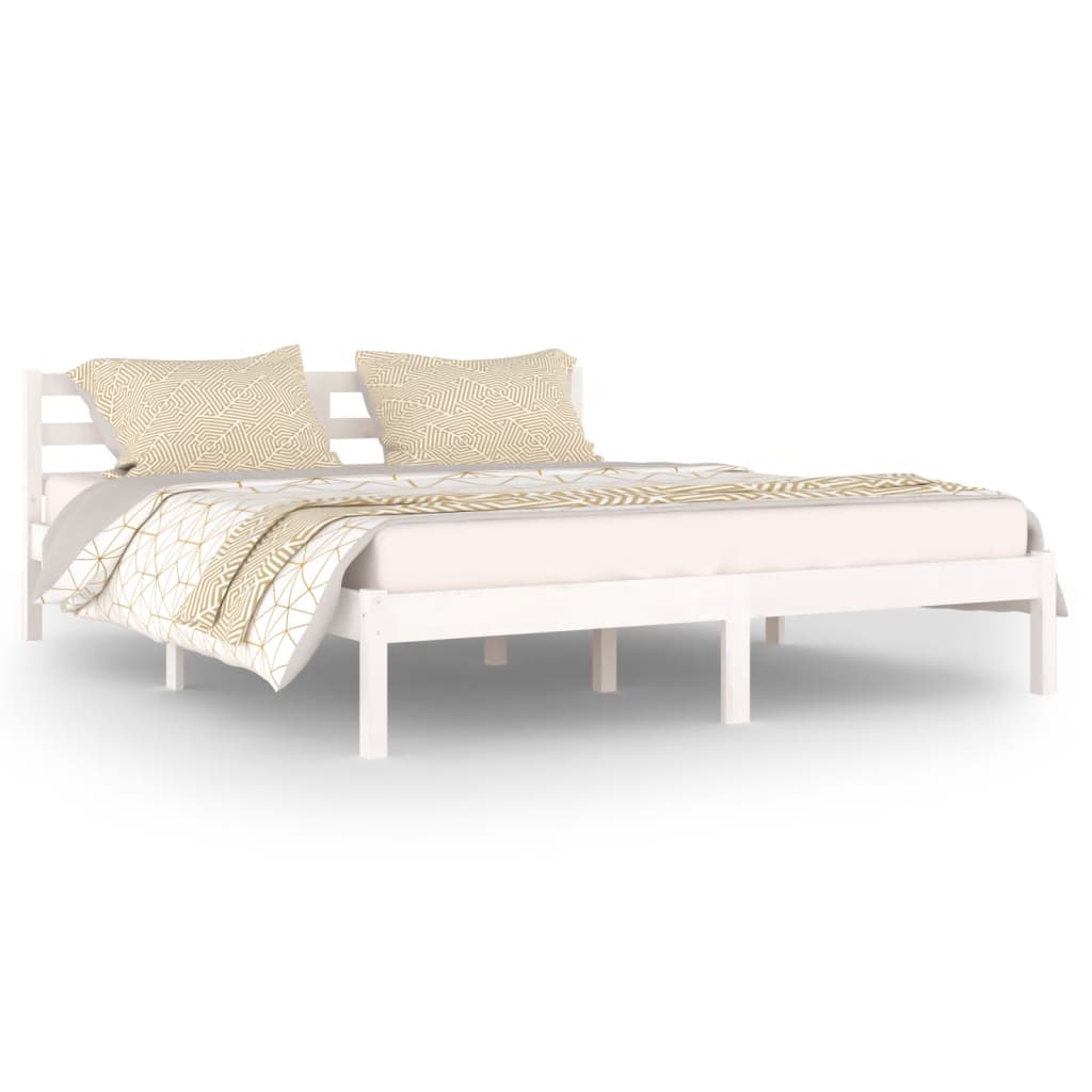 Cadre de lit Bois massif de pin 160x200 cm Blanc Lits & cadres de lit vidaXL   