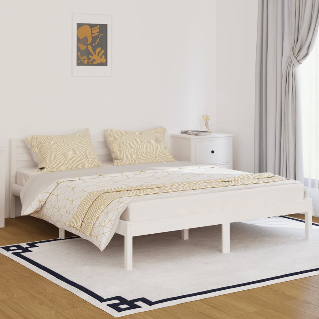 Cadre de lit Bois massif de pin 160x200 cm Blanc Lits & cadres de lit vidaXL   