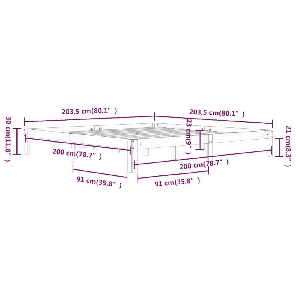 Cadre de lit Gris Bois de pin massif 200x200 cm Lits & cadres de lit vidaXL   