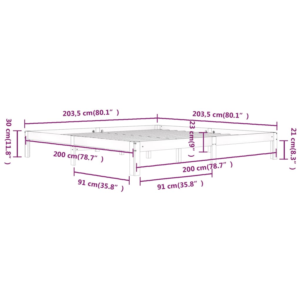 Cadre de lit Marron miel Bois de pin massif 200x200 cm Lits & cadres de lit vidaXL   